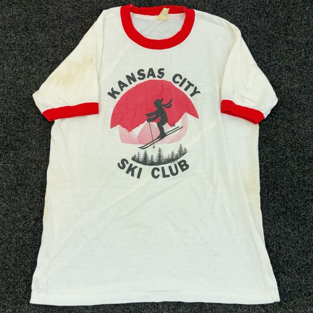 Vintage Screen Stars Shirt Mens L White Kansas City Ski Club 1981 Ringer T Shirt
